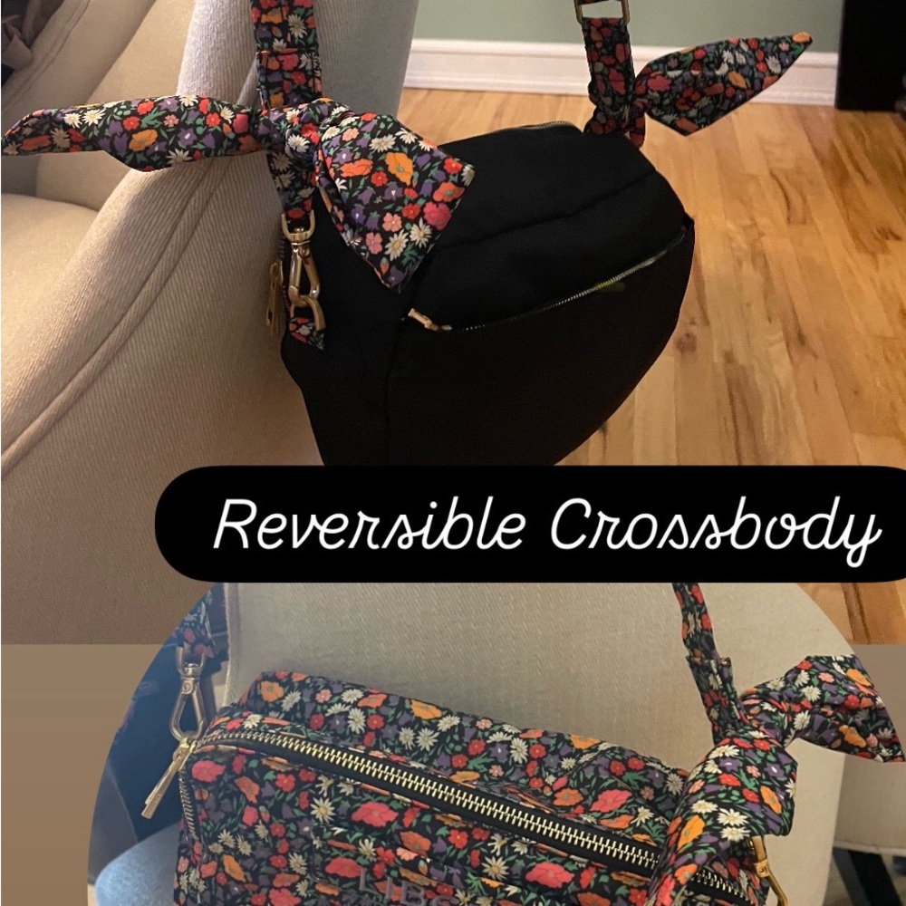 Reversible Floral/Black Crossbody Bag